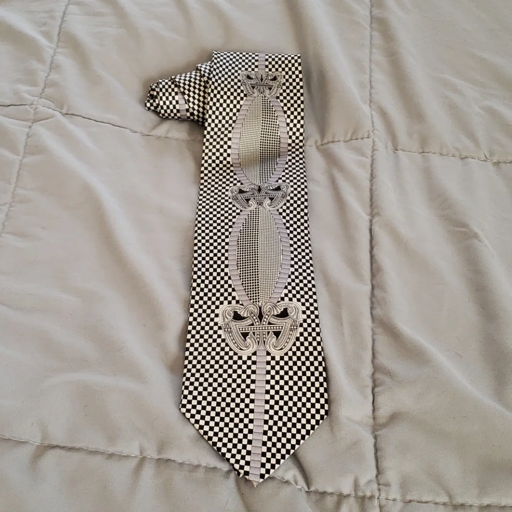 Henri Picard Silk Black & White Geometrical Tie